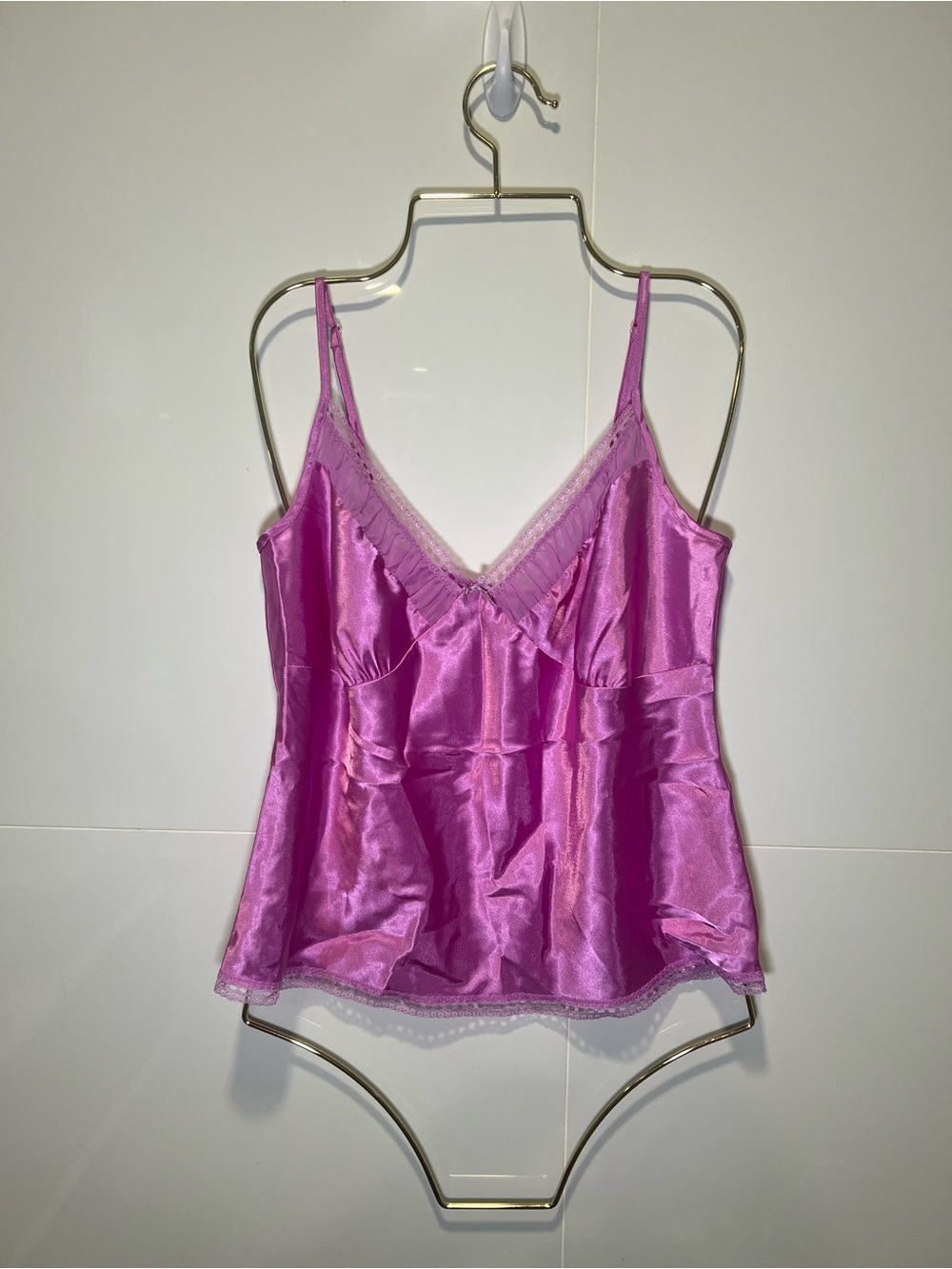 Enchanting Fuchsia Satin Lace-Trim Camisole